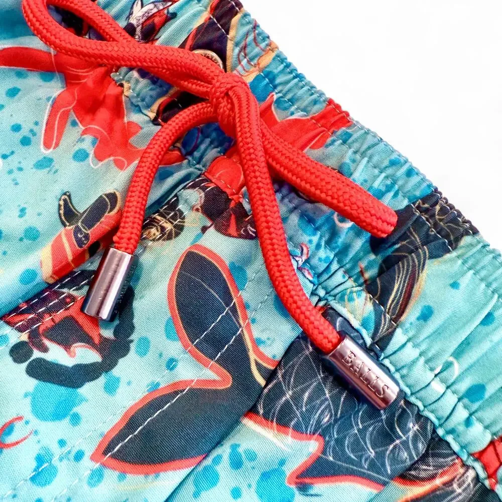 Rare Balls Beachwear Dive School Blue‎ Ocean Print Swim Trunks Barstool Sports L